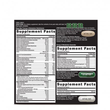 Mega Men Energy & Metabolism Vitapak 30 Packs, GNC