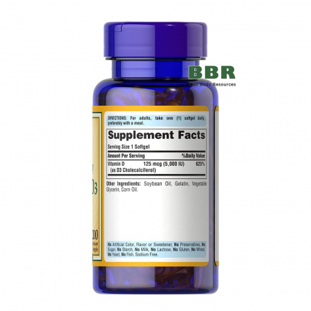 Vitamin D3 5000iu 200 Softgels, Puritans Pride