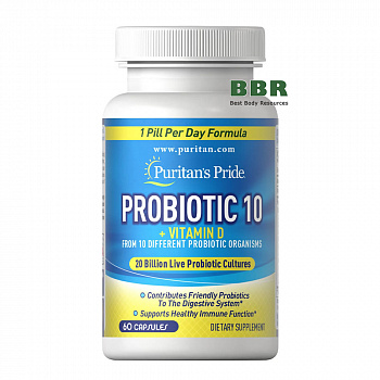 Probiotic 10 20 Billions plus Vitamin D3 60 Caps, Puritans Pride