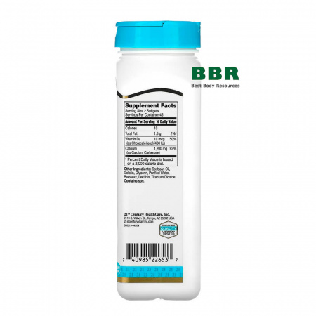 Calcium 1200mg Plus D3 10mcg  90 Softgels, 21st Century