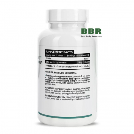 Zinc Gluconate 25mg 90 Tabs, Progress Nutrition