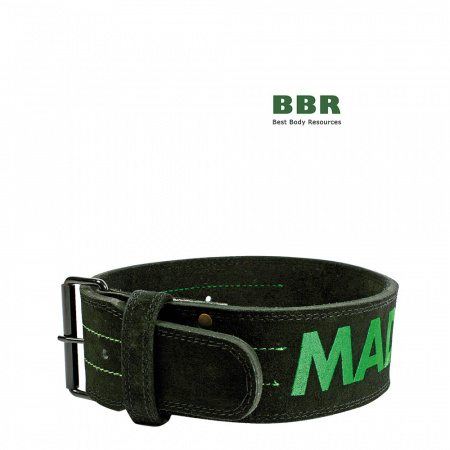 Пояс атлетический MFB-301 Full Leather Black Green, MadMax
