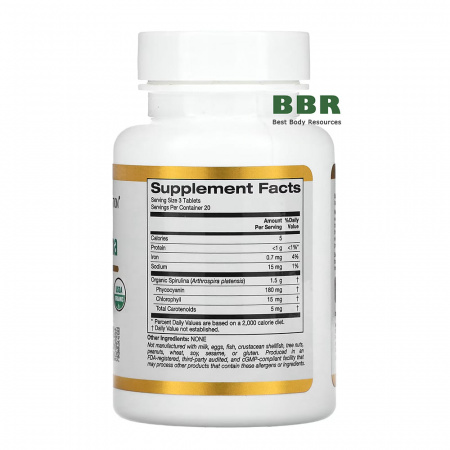 Organic Spirulina 500mg 60 Tabs, California GOLD Nutrition