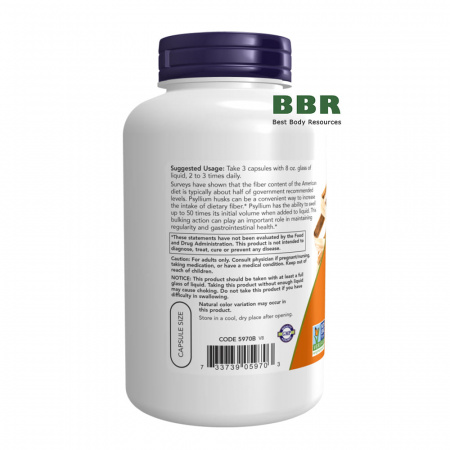 Psyllium Husk 500mg 200 Veg Caps, NOW Foods