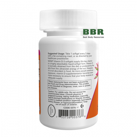Vitamin D-3 10000iu 240 Softgels, NOW Foods