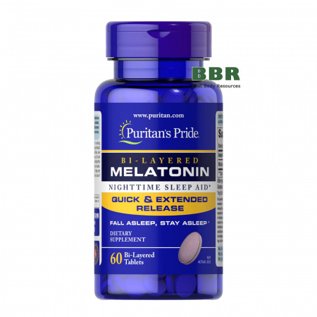 Melatonin 5mg Quick and Extended Release 60 Bi-Layered Tabs, Puritans Pride Melatonin 5mg Quick and Extended Release 60 Bi-Layered Tabs, Puritans Pride