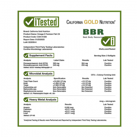 Premium Fish Oil Omega 3 240 Softgels, California GOLD Nutrition