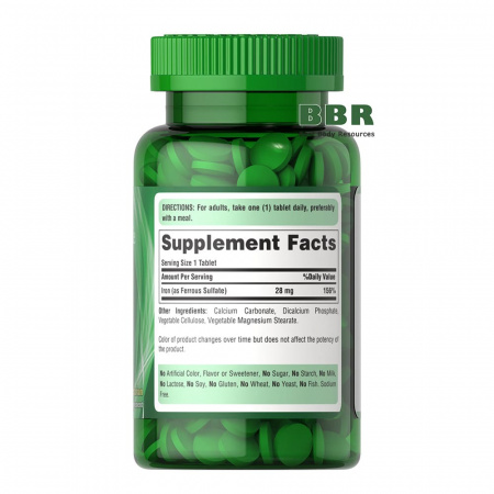 Ferrous Sulfate 28mg Iron 100 Tabs, Puritans Pride