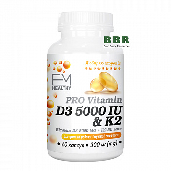 Vitamin D3 5000iu and K2 50mcg 60 Softgels, EM Healthy
