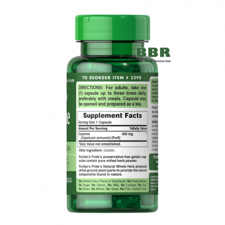 Cayenne 450mg 100 Caps, Puritans Pride