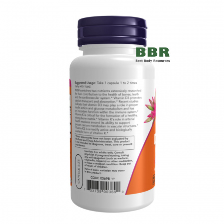 Vitamin D-3 & K-2 120 Veg Caps, NOW Foods