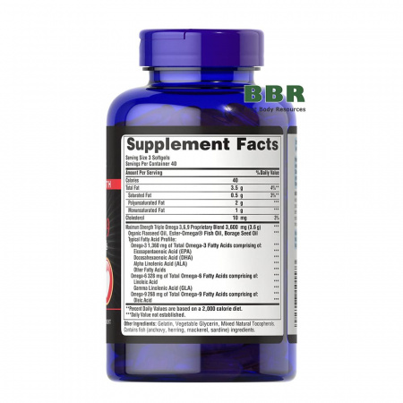 Maximum Strength Triple Omega 3-6-9 120 Softgels, Puritans Pride