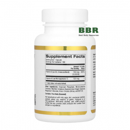 Vitamin D3 plus K2 180 Veg Caps, California GOLD Nutrition