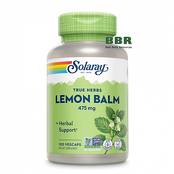 True Herbs Lemon Balm 475mg 100 Veg Caps, Solaray