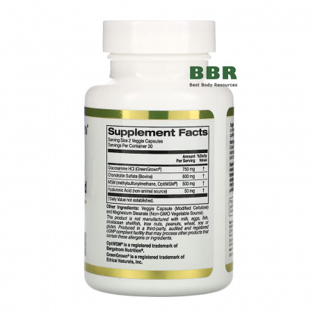 Glucosamine, Chondroitin, MSM plus Hyaluronic Acid 60 Veg Caps, California GOLD Nutrition Glucosamine, Chondroitin, MSM plus Hyaluronic Acid 60 Veg Caps, California GOLD Nutrition