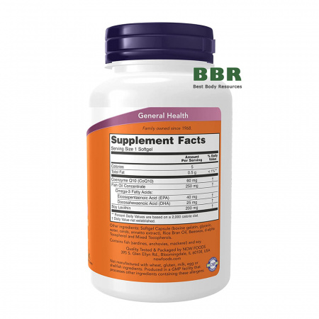 CoQ10 60mg With Omega-3 Fish Oil 120 Softgels, NOW Foods CoQ10 60mg With Omega-3 Fish Oil 120 Softgels, NOW Foods