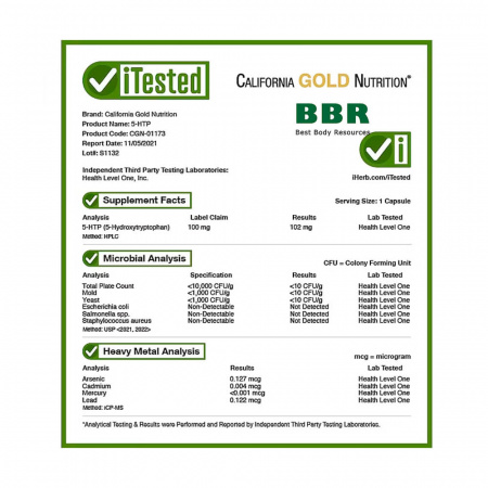 5-HTP 100mg 90 Veg Caps, California GOLD Nutrition