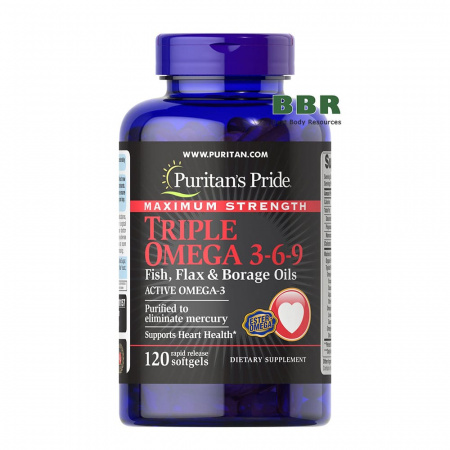 Maximum Strength Triple Omega 3-6-9 120 Softgels, Puritans Pride