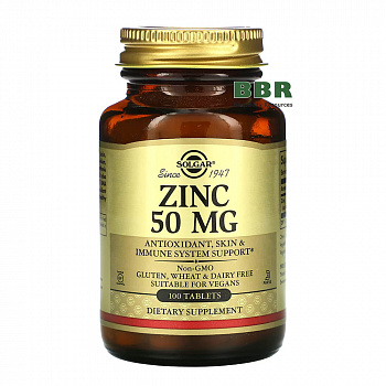Zinc 50mg 100 Tabs, Solgar