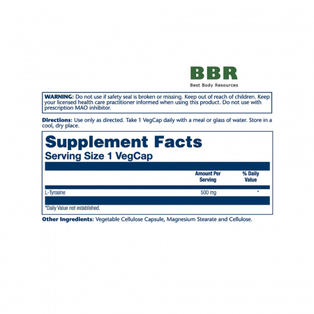 L-Tyrosine 500mg 50 Veg Caps, Solaray