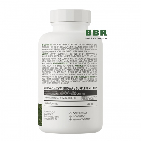 Caffeine 200mg 200 Tabs, OstroVit