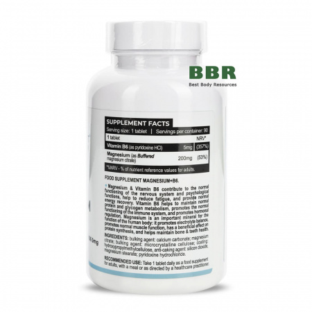 Magnesium Citrate 200mp plus B6 90 Tabs, Progress Nutrition