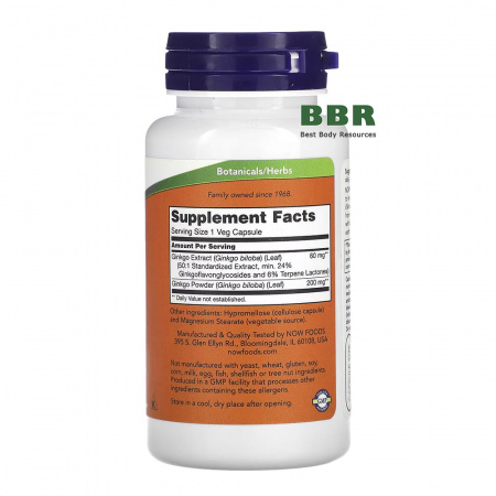 Ginkgo Biloba 60mg 60 Caps, NOW Foods