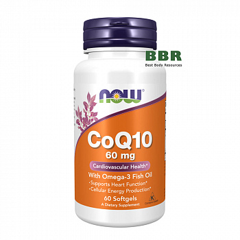 CoQ10 60mg With Omega-3 Fish Oil 60 Softgels, NOW Foods