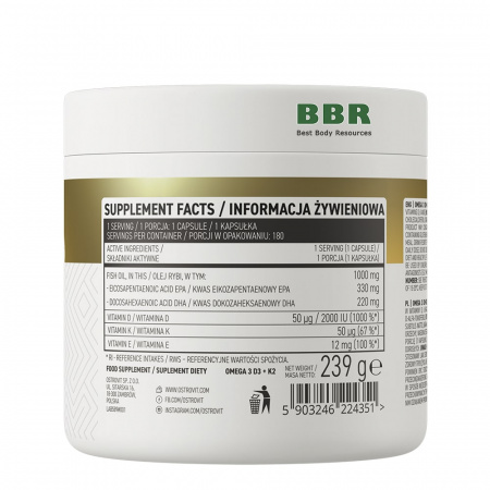 Omega 3 D3 + K2 180 Softgels, OstroVit