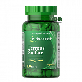 Ferrous Sulfate 28mg Iron 100 Tabs, Puritans Pride