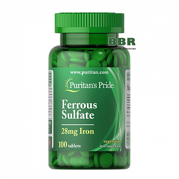 Ferrous Sulfate 28mg Iron 100 Tabs, Puritans Pride
