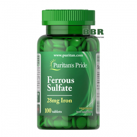Ferrous Sulfate 28mg Iron 100 Tabs, Puritans Pride