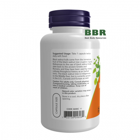 Black Walnut Hulls 500mg 100 Caps, NOW Foods