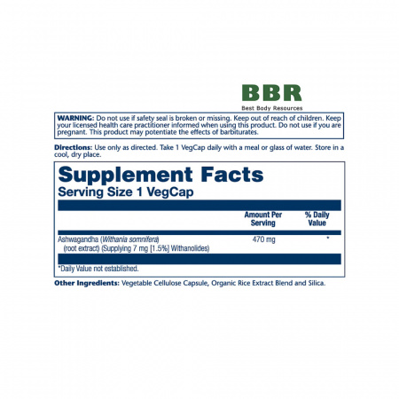 Ashwagandha 470mg 60 Veg Caps, Solaray