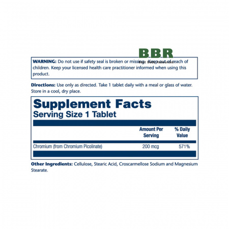 Chromium Picolinate 200mcg 50 Tabs, Solaray