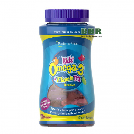Kids Omega 3 plus Vitamin D3 120 Gummies, Puritans Pride