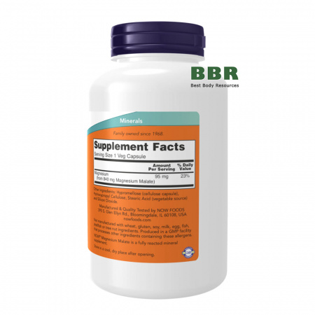 Magnesium Malate 840mg 180 Veg Caps, NOW Foods
