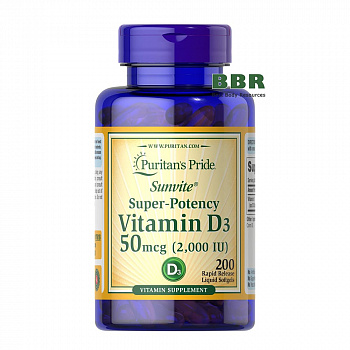 Vitamin D3 2000iu 200 Softgels, Puritans Pride