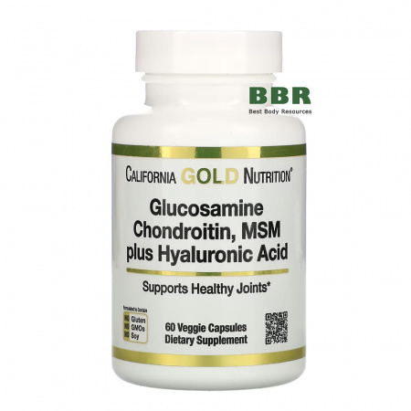 Glucosamine, Chondroitin, MSM plus Hyaluronic Acid 60 Veg Caps, California GOLD Nutrition Glucosamine, Chondroitin, MSM plus Hyaluronic Acid 60 Veg Caps, California GOLD Nutrition