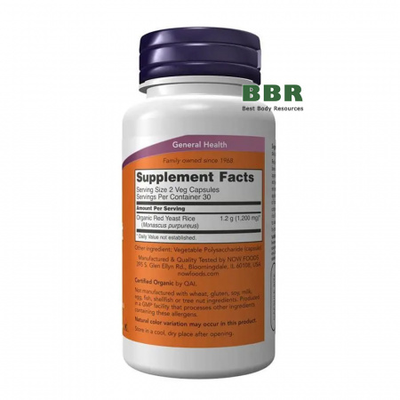Red Yeast Rice 600mg 60 Caps, NOW Foods