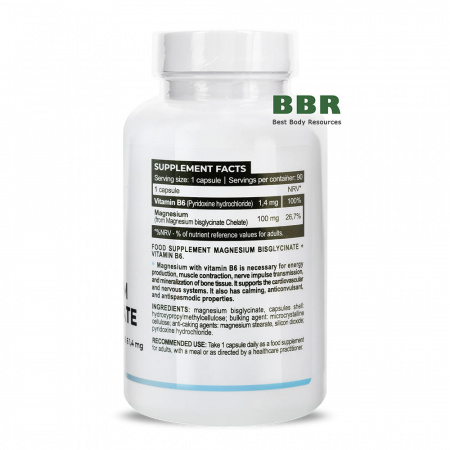 Magnesium Bisglycinate 100mg plus B6 90 Caps, Progress Nutrition