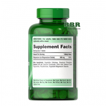 Magnesium 500mg 250 Tabs, Puritans Pride