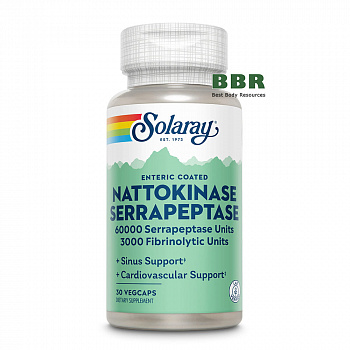 Enteric Coated Nattokinase Serrapeptase 30 Veg Caps, Solaray