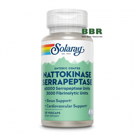 Enteric Coated Nattokinase Serrapeptase 30 Veg Caps, Solaray