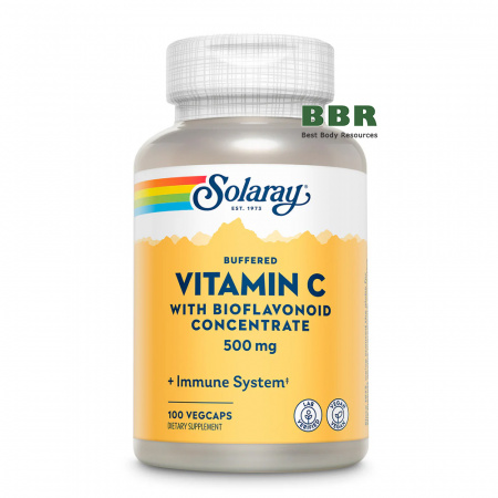 Buffered Vitamin C 500mg with Bioflavonoid 100 Veg Caps, Solaray