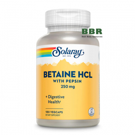 Betaine HCL 250mg with Pepsin 180 Veg Caps, Solaray