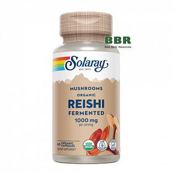 Fermented Organic Reishi Mushroom 1000mg 60 Caps, Solaray