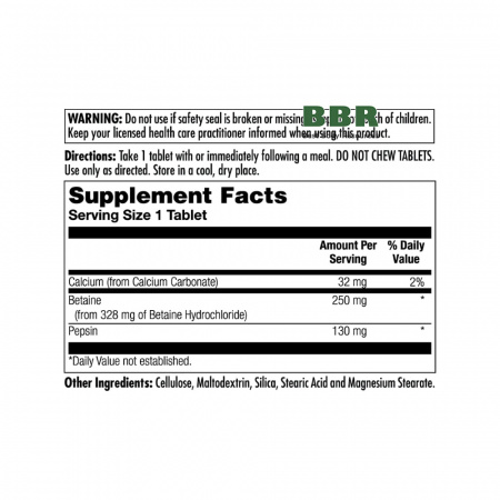 Betaine HCL+ 250mg 100 Tabs, KAL