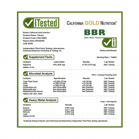 Tribulus 1000mg 60 Tabs, California GOLD Nutrition