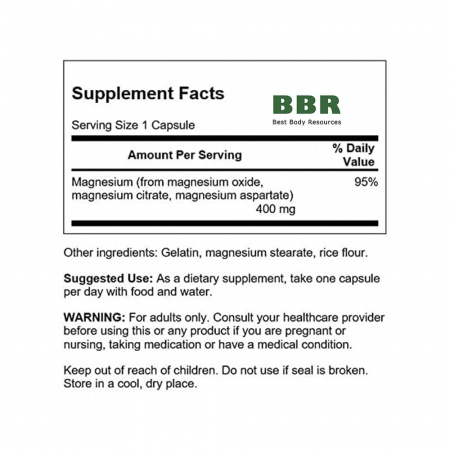 Triple Magnesium Complex 400mg 30 Caps, Swanson